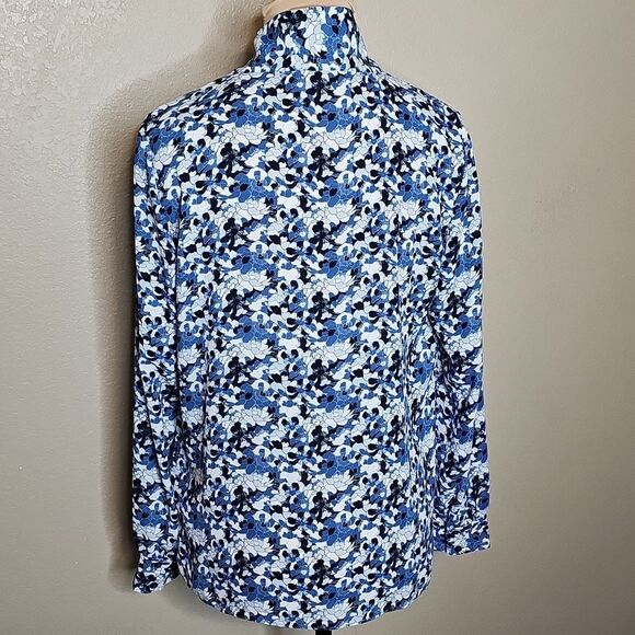 Brooks Brothers‎ 6 Blue and White Floral Tie Neck Long Sleeve Button Up Shirt - Picture 4 of 9